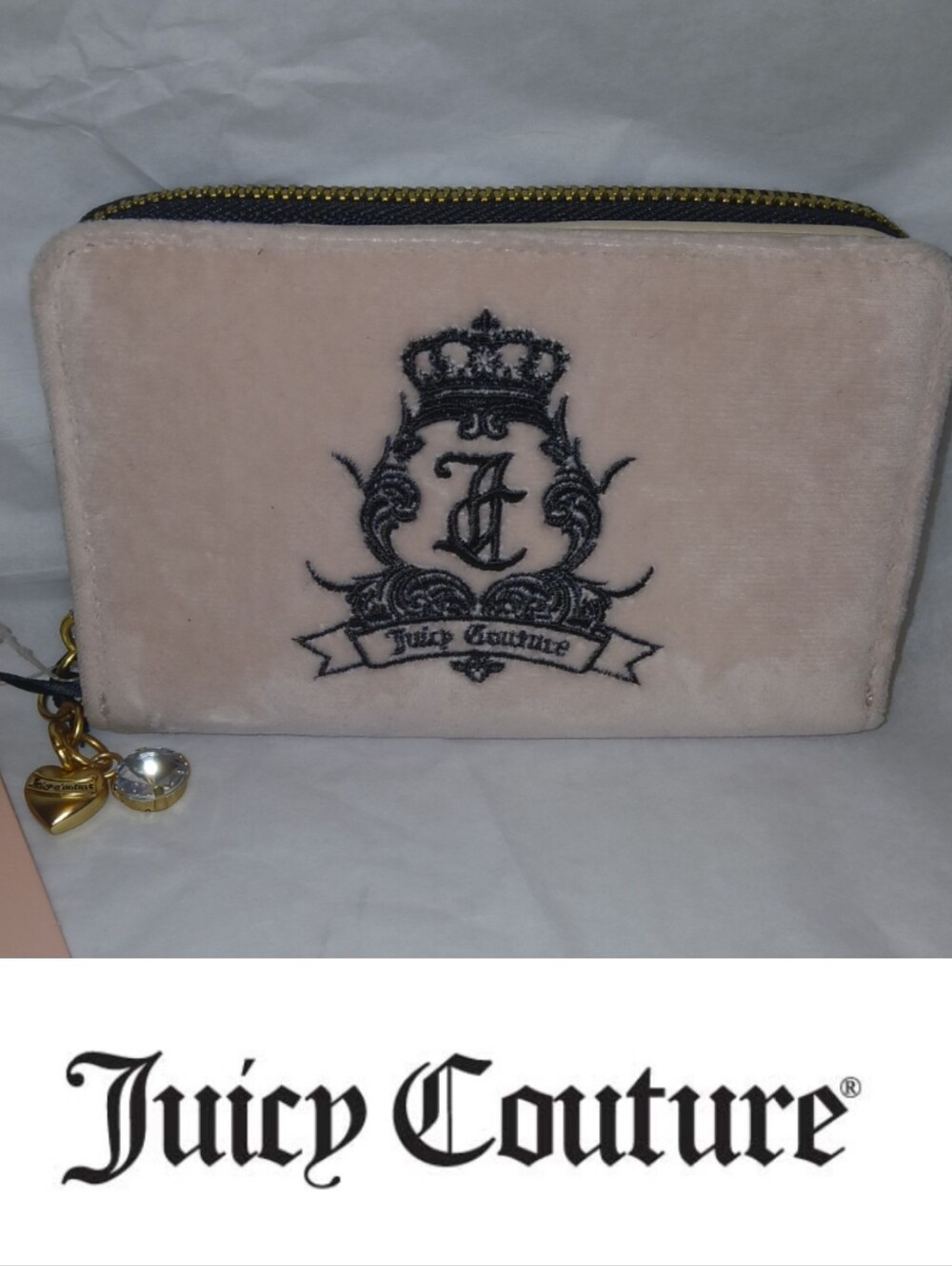 Juicy Couture Velour Need More Juicy Bifold Crest Wallet, Pink / Chocolate